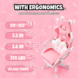 Vigosit Pink Gaming Chair with Cat Paw Lumbar Cushion and Cat Ears, Ergonomic Computer Chair with Footrest, Reclining PC Game Chair for Girl, Teen Vigosit