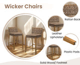 EALSON Mid Century Rattan Bar Stools Set of 4 Modern Farmhouse Barstools with Leather Woven Backs 26 Inch Wooden Counter Stool Breakfast Upholstered Bar Chairs for Kitchen Island, Brown EALSON