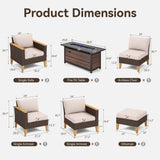 GREEN PARTY 7 Pieces Wicker Patio Furniture Set with 56" Fire Pit Table, All-Weather Outdoor Rattan Patio Sectional Sofa Conversation Set 7 Seats with 4" Thick Cushions for Garden, Backyard GREEN PARTY