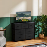 OLIXIS 7 Drawers Dresser for Bedroom, Fabric Storage Tower for Living Room, Entryway - Sturdy Steel Frame, Wooden Top & Easy Pull Fabric Bins, Closet Chests Organizer for Clothes, Black OLIXIS