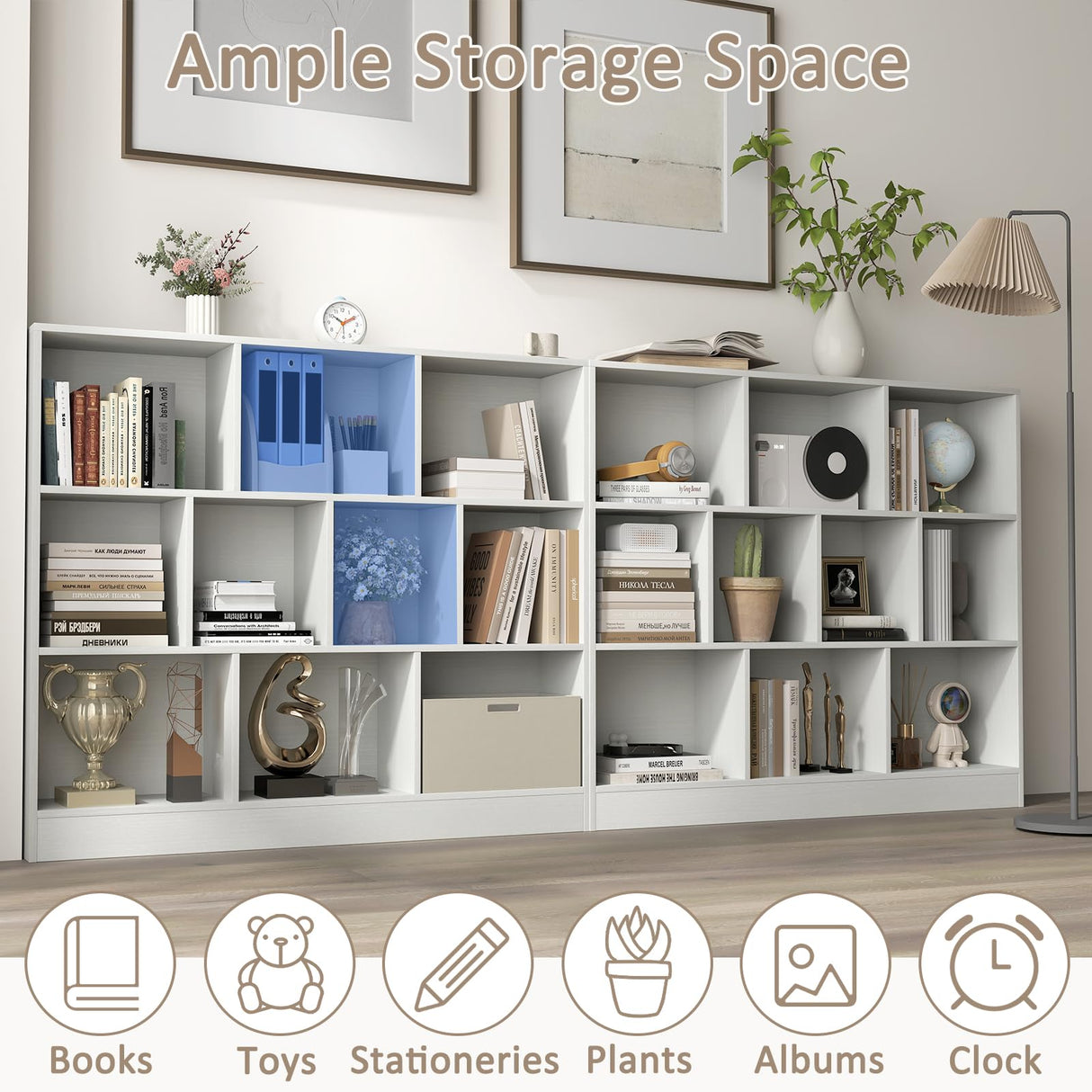 SILKYDRY 10 Cube Storage Organizer, 4 Tier Open Bookcase, Modern Bookshelves and Bookcases, 41" Floor Standing Wooden Display Bookshelf for Living Room Bedroom Office (White) SILKYDRY