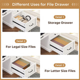 BTHFST Executive Desk with File Drawer, Computer Desk with Monitor Stand, Home Office Desk with Drawers & Storage Cabinet, Writing Desk with Charging Station & LED Lights, White BTHFST