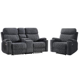 HAOMARKETS 2-Piece Power Recliner Sofa Set with Charging Port, Include Single Recliner Chair and 2-Seater Loveseat Reclining Couch with Hidden Storage and Cup Holders for Living Room, Dark Grey HAOMARKETS