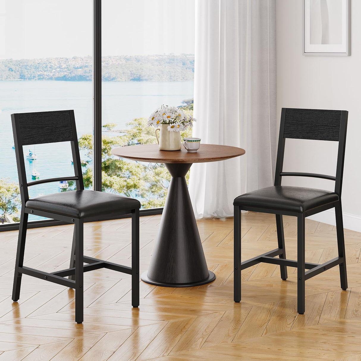 HOOBRO Kitchen Chairs Set of 2, Upholstered Dining Chairs, Dining Room Chairs with PU Cushion Seat, Black Kitchen Chairs with Backrest and Adjustable Feet, for Dining Room, Kitchen, Black BB36CD01 HOOBRO