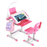 UNICOO Kids Study Table and Chair Set, Height Adjustable Kids Art Desk, Ergonomic Study Desk for Kids, with Premium Quality LED Lamp, Tilt Desktop, Pull Out Drawer Storage (Pink) UNICOO