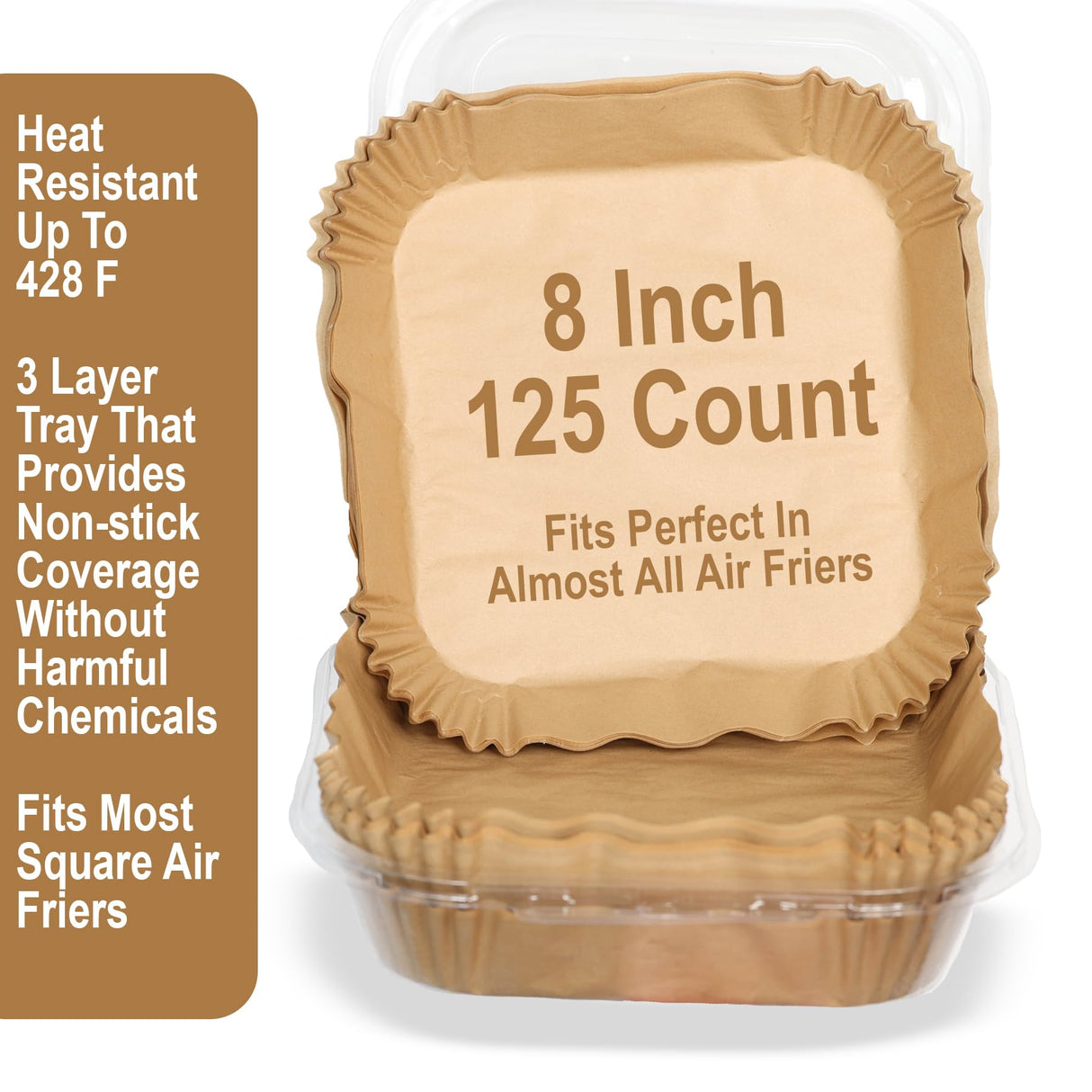 Mindful Design Air Fryer Paper Liners,125Pcs Parchment Paper, Air Fryer Disposable Paper Liner for Microwave, Non-Stick Air Fryer Liners Square Free of Bleach (8IN) Mindful Design