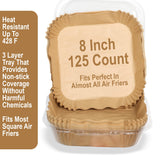 Mindful Design Air Fryer Paper Liners,125Pcs Parchment Paper, Air Fryer Disposable Paper Liner for Microwave, Non-Stick Air Fryer Liners Square Free of Bleach (8IN) Mindful Design