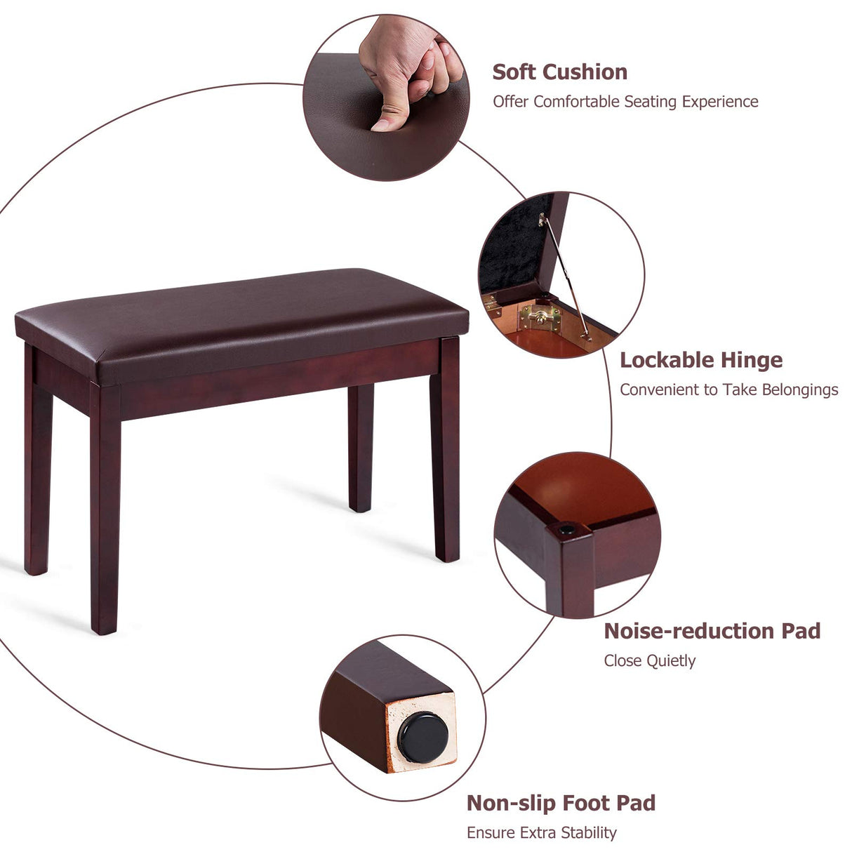 Giantex Piano Bench W/Padded Cushion and Music Storage, Comfortable Double Duet Seat, Wooden Legs, Perfect for Professional Or Home Use PU Leather Giantex