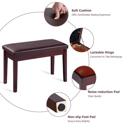 Giantex Piano Bench W/Padded Cushion and Music Storage, Comfortable Double Duet Seat, Wooden Legs, Perfect for Professional Or Home Use PU Leather