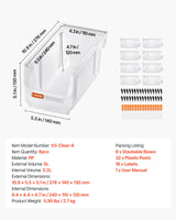 VEVOR Plastic Stackable Storage Bins, 10.9 x 5.5 x 5.1 inch (8 Pack), Plastic Containers for Organizing & Storage Bins for Closet, Garage, Small Parts, Office Supplies, Other Accessories, Transparent VEVOR