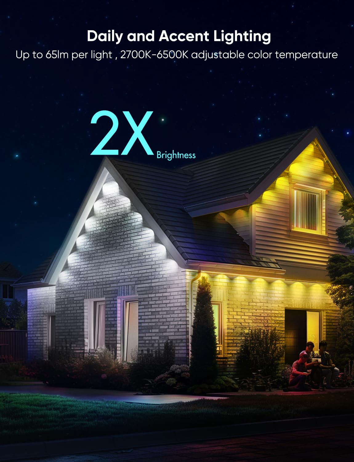 APPECK Permanent Outdoor Lights Pro 100ft, RGBCW Smart Eaves Lights with 72 LED Lights, Dual Lens, Cuttable, 111 Scene Modes, IP67 Waterproof Lighting for Holiday Decoration, Work with Alexa, White APPECK