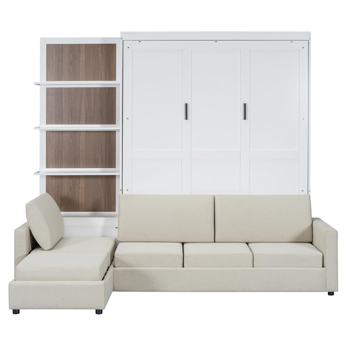 Harper & Bright Designs Queen Size Murphy Bed, Wood Queen Wall Bed with Sofa and Shelves, White Harper & Bright Designs