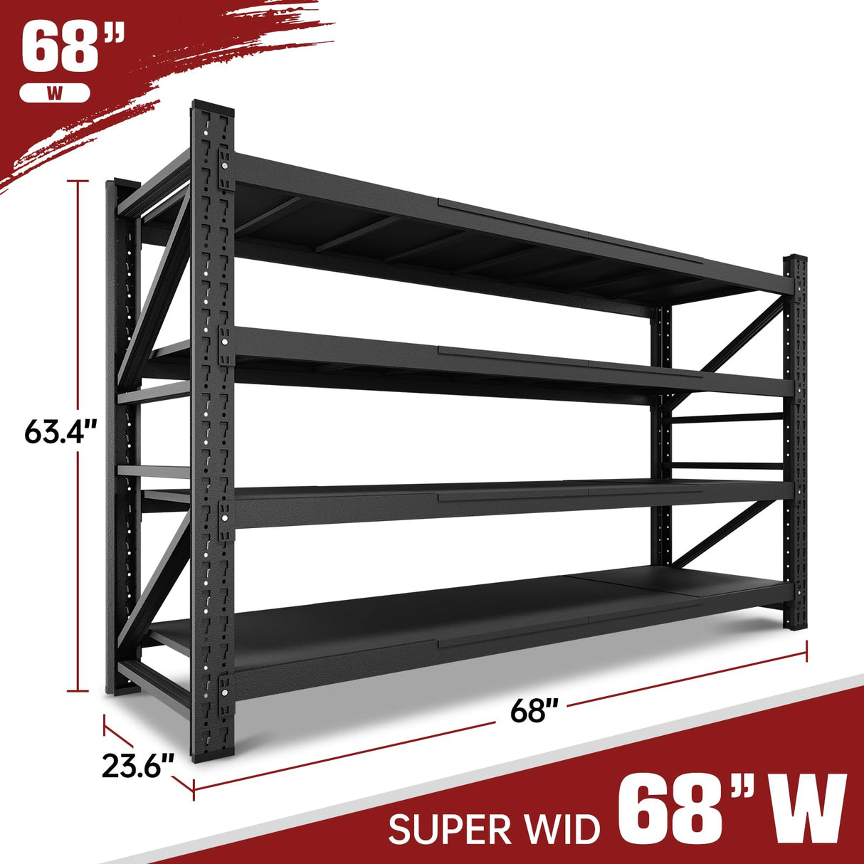 RAVIGIN 8000LBS Storage Shelves, 68" W Garage Shelving Heavy Duty Metal Adjustable Garage Shelves, Shelving Units Industrial Shelving for Warehouse, 68" W x 24" D x 63.4" H, Black RAVIGIN