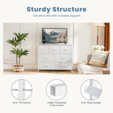 DUMOS Dresser for Bedroom, Chest of Drawers, Closet Storage with 7 Drawers, Cloth Dresser Clothes Organizer Tower with Fabric Bins, Metal Frame, Wood Tabletop for Nursery, Kids Room, White DUMOS