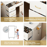 jiteentarou 47" Large Vanity Desk with Mirror and Lights, LED White Vanity Set with Stool and Power Outlet, Lighted Make up Vanity Desk with Drawers and 3 Lighting Modes for Women, Girls(White) jiteentarou