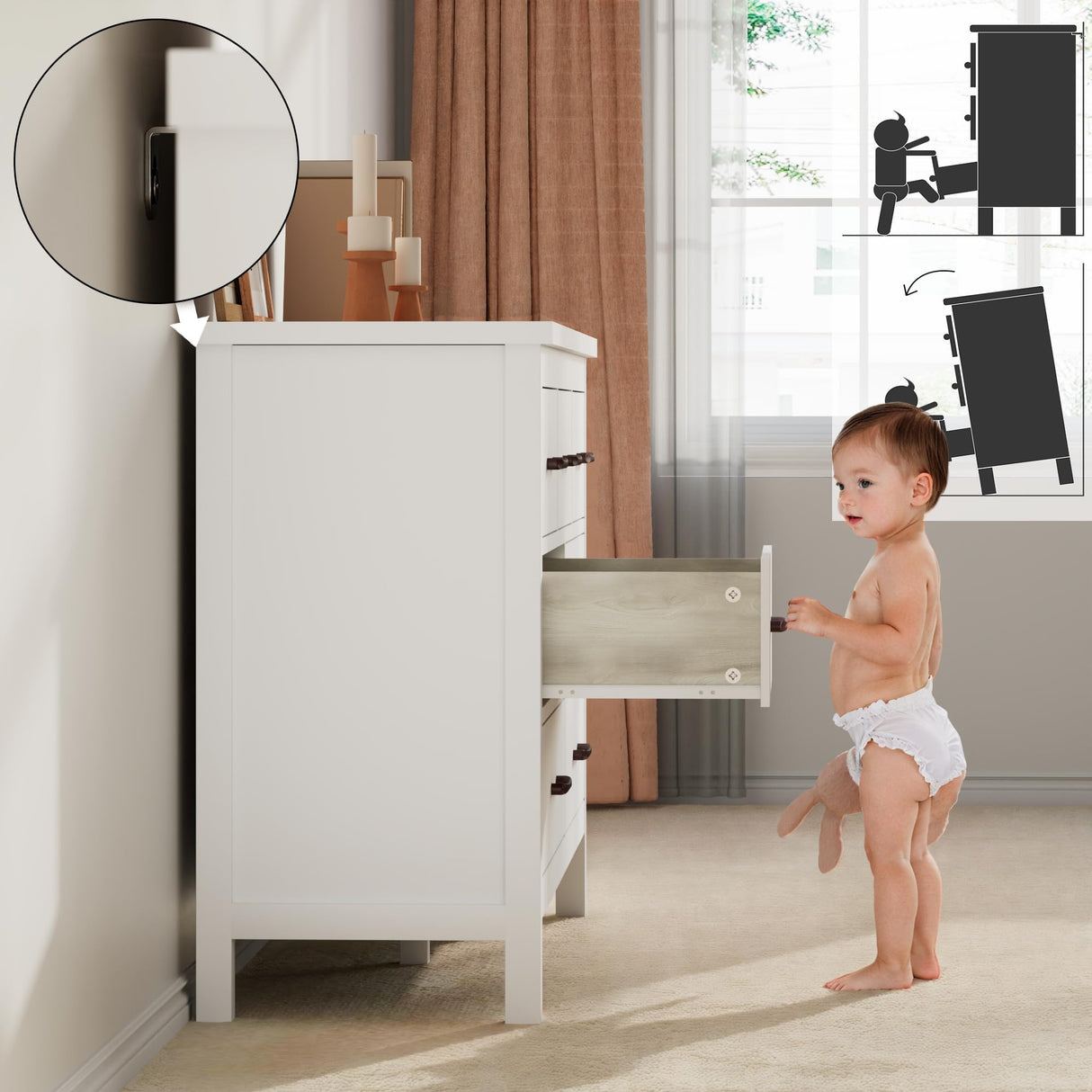 Tradare White Dresser for Bedroom with 7 Drawer,Wooden Double Dresser with Metal Handles, Wide Chest of Organizer Storage Drawers for Living Room, Hallway, Entryway Tradare