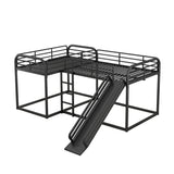 CITYLIGHT Metal Quad Bunk Beds for 4, Full and Twin Size L-Shaped Bunk Beds with Slide and Ladder, 4 Bunk Beds for Kids Boys Girls and Multi Children's Family,Black CITYLIGHT