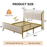 iPormis Full Size Metal Bed Frame with Charging Station, Velvet Upholstered Headboard and Footboard, Heavy Duty Steel Support, 12" Under Bed Storage, No Box Spring Needed, Easy Assembly, Beige iPormis