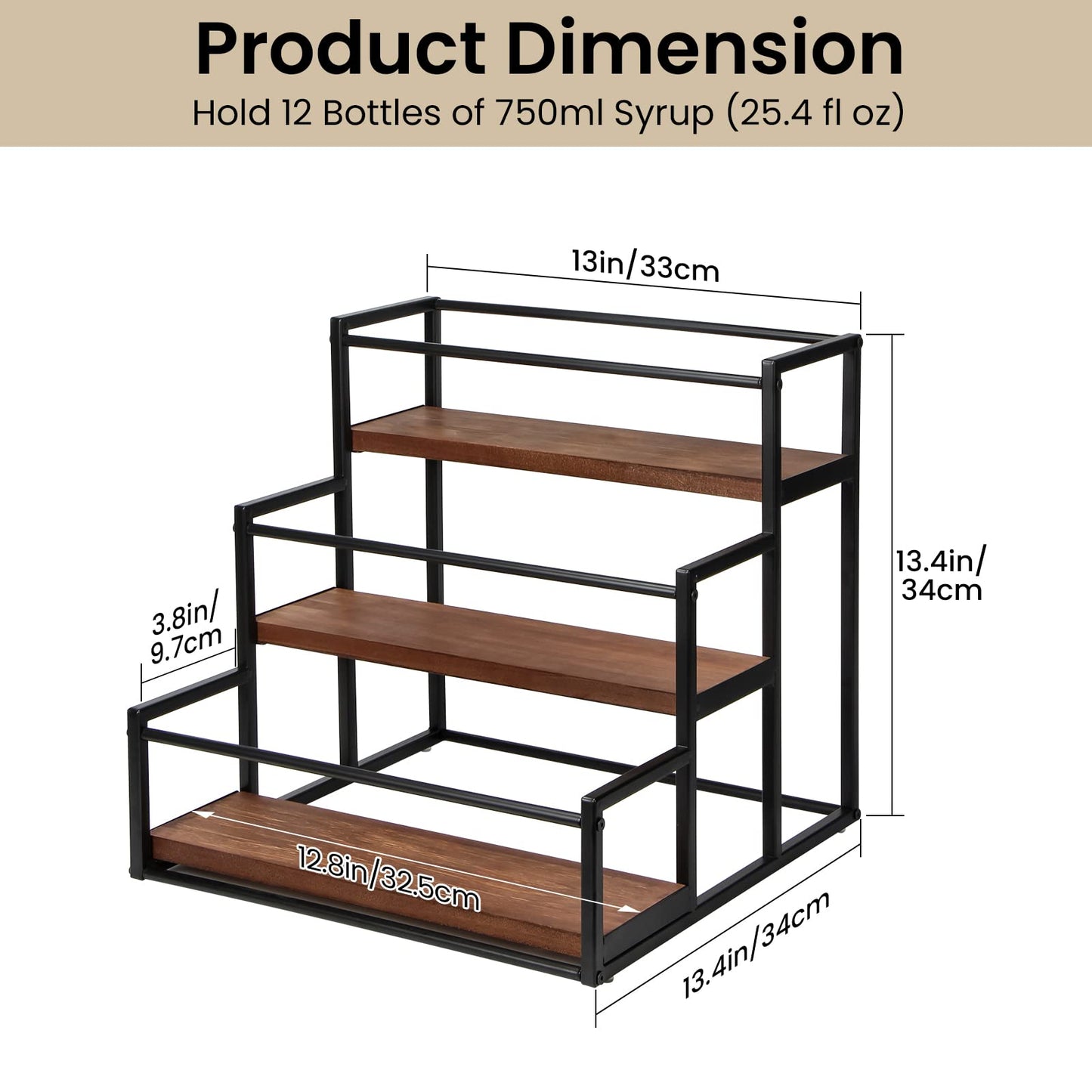 THYGIFTREE Coffee Syrup Rack Organizer Syrup Bottle Holder Stand for Coffee Bar 3-Tier 12 Bottles Storage Shelves for Syrup, Wine, Dressing for Kitchen Coffee Station - WoodArtSupply