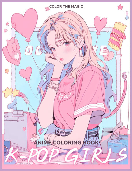 Anime Coloring Book: K-Pop Girls: A Stress-Relief Korean Idol-Inspired Japanese Comic and Manga Kpop Coloring Book for Kids, Teens, and Adults Majosta