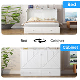 PUREMIND Murphy Bed Queen with Mattress Included - Solid Wood Hideaway Cabinet Bed with 2 Storage Drawers, USB Charging Ports & Headboard - Space-Saving Chest Beds for Home, Guest Room, White PUREMIND
