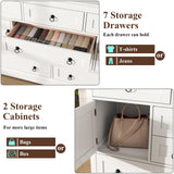 Gyfimoie Farmhouse 7 Drawer Dresser for Bedroom, Wood Chest of Drawers with 2 Doors, White Dressers with Round Metal Handle, Large Storage Dresser Organizer, Long TV Stand for Living Room, White Gyfimoie