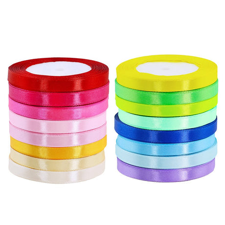 Supla 16 Colors Silk Satin Fabric Ribbon - 2/5" Wide, 25 Yard/roll, 16 Rolls - Satin Ribbon for Bows, Crafts, Gifts, Wedding Supla