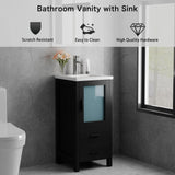 wonline 16" Bathroom Vanity Set, Single Small Bathroom Cabinet with Ceramic Sink, Modern Black Cabinet Vanity with Faucet & Pop Up Drain wonline