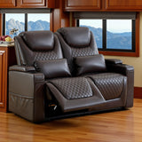 AZXZCS RV Loveseat Recliner, Wall Hugger Recliner Sofa PU Leather with Removable Armrests and Pillows for RVs, Living Rooms, and Home Theaters (Brown, Row of 2) AZXZCS
