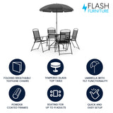 Flash Furniture Nantucket 6 Piece Patio Garden Table Set - Umbrella Table - Set of 4 Black Folding Chairs Flash Furniture