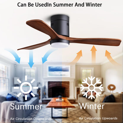 48" Recessed Ceiling Fan, Wooden Ceiling Fan with Lights with Remote Control, Indoor Outdoor Wooden Ceiling Fan with 3 Wooden Blades for Patio, Living Room, Bedroom, Hallway and More.…… - WoodArtSupply