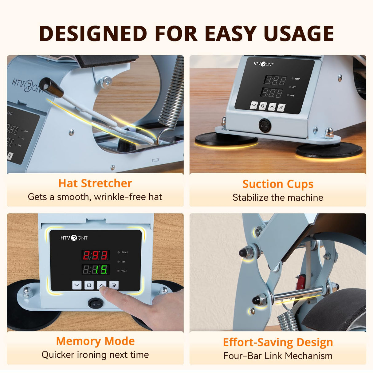 HTVRONT Hat Press Machine - Hat Press Heat Machine for Caps with 2 Platens & Caps Stretcher, Hat Heat Press Machine for Caps with Precise Temp&Timer Control for Heat Transfe Vinyl, Sublimation (Blue) HTVRONT