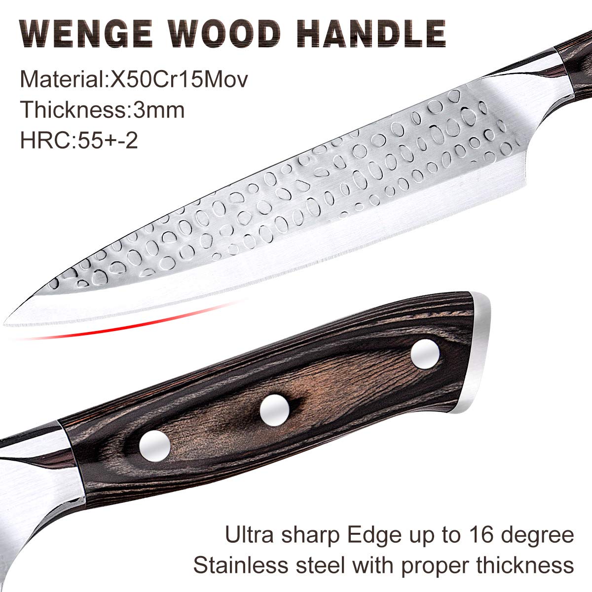 Kitchen Knife Set, 16-Piece Knife Set with Built-in Sharpener and Wooden Block, Precious Wengewood Handle for Chef Knife Set, German Stainless Steel Knife Block Set, Ultra Sharp Full Tang Forged Tudoccy