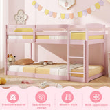 KOMFOTT Low Bunk Bed Twin Over Twin, Solid Wood Bunk Bed Frame with Built-in Ladder & Safety Guardrails, Space-Saving Low Bunk Bed for Kids, Teens, No Box Spring Needed KOMFOTT