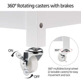 Yaheetech 40" Width Kitchen Island Cart on Wheels, 3 Tiers Rolling Utility Cart with Solid Wood Top and Drawer & 2 Spacious Storage Shelf, Serving Trolley for Dining Room, White Yaheetech