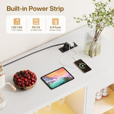 Condemo Wine Bar Cabinet with LED Light, Modern Coffee Bar Cabinet with Power Outlet, Liquor Cabinet with Wine Rack Glasses Holder, Sideboard Buffet Cabinet for Dining Room Living Room Kitchen, White Condemo