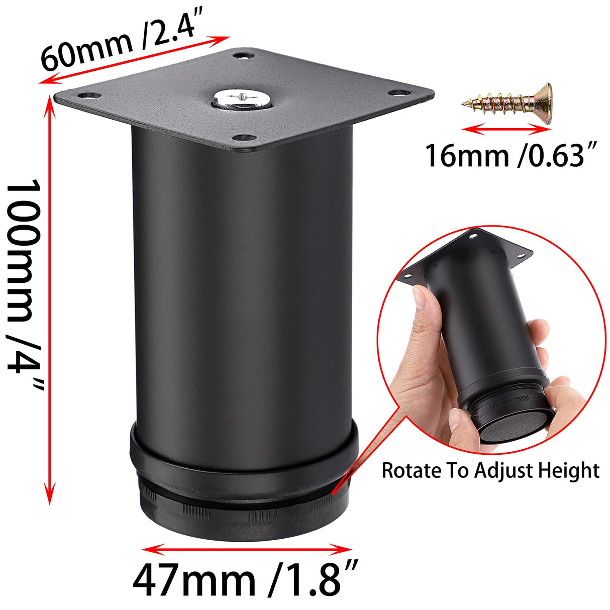 OwnMy 4PCS 4 Inch Stainless Steel Furniture Legs Feets Metal Cabinet Legs, Adjustable Round Metal Furniture Replacement Legs Corner Feets Heavy Duty Table Leg Extenders for Sofa Couch Chair OwnMy