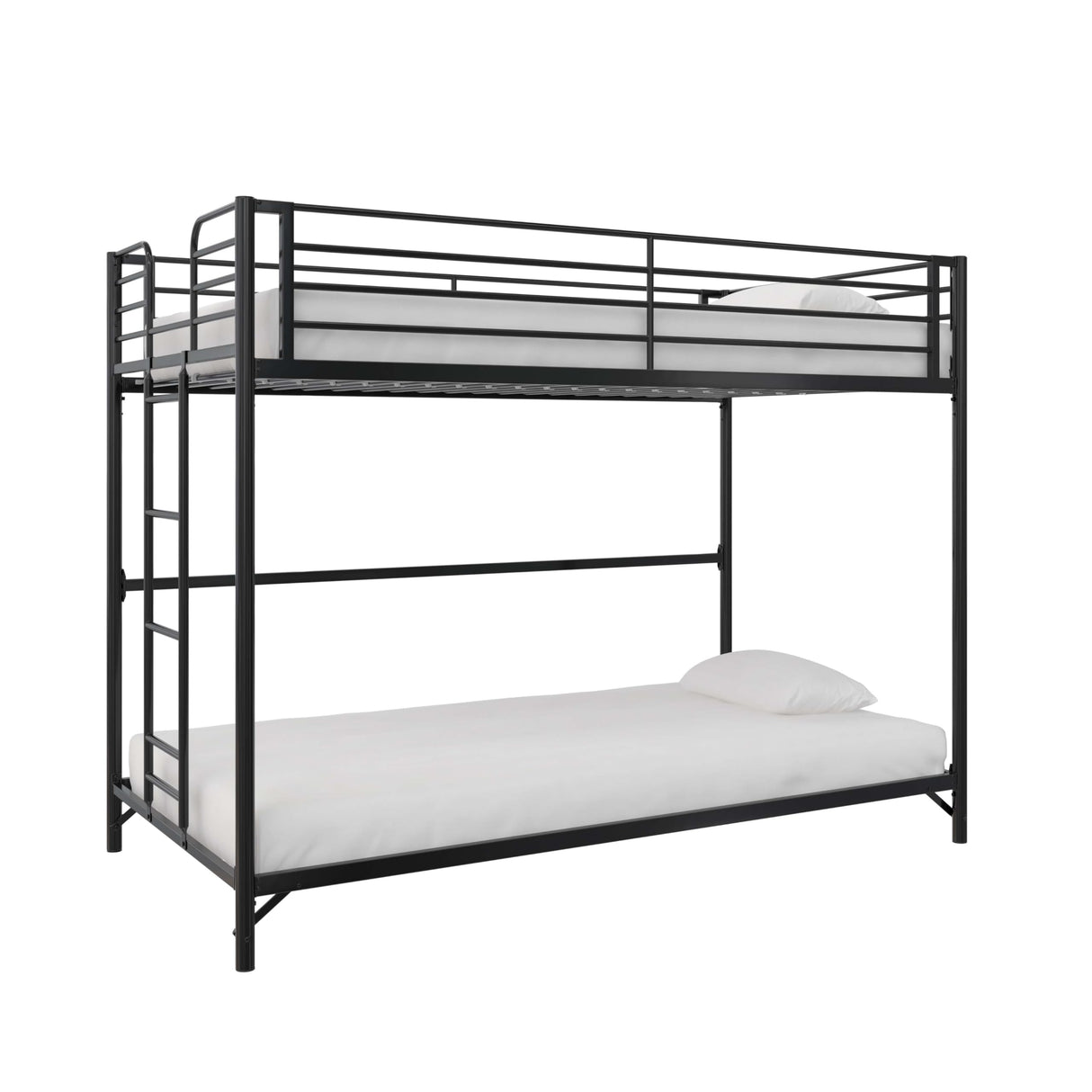DHP Daven Easy Assembly Metal Bunk Bed for Kids, Teens and Adults, with Ladder, High Guardrail, Metal Slats, Smooth Rounded Edges, No Boxspring Required, Twin-Over-Twin, Black DHP