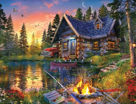 Springbok's Sunkissed Cabin 2000 Piece Puzzle for Adults Features a Beautifully Illustrated Lakeside Cabin Retreat Springbok
