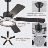 TRSIOPFC 52" Outdoor Ceiling Fan with Lights Remote Control,Dimmable Black Wooden Ceiling Fan with Reversible Quiet Motor 5 Blades 6 Speed For Patio Living Room, Bedroom, Office,Indoor Outdoor TRSIOPFC