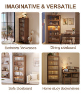 Solid Wood Bookcase 5 Tier Bookshelves with Tempered Glass Flip-Up Doors 72Hx13.7Dx32W" Brown Finish Cube Storage Organizer, Bookshelf Versatile Pantry Cabinet with Storage for Kitchen Home Office AnywaysWood