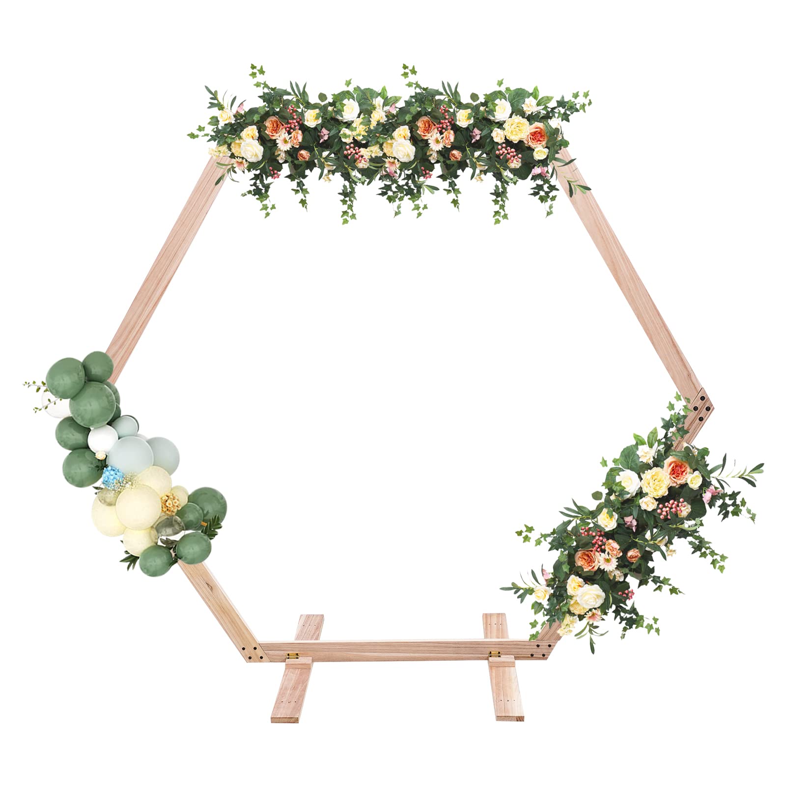 Wooden Wedding Arch for Ceremony, 2.33 * 2.25m/7.6 * 7.4ft Hexagon Backdrop Arch Stand for Wedding Ceremony Gorgeous Wedding Arbor Rustic Arch Decorations for Garden Wedding, Partie - WoodArtSupply