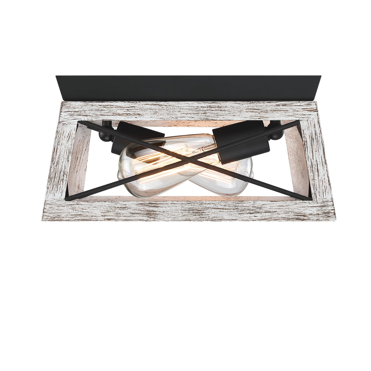 2-Bulb Black and Wood Flush Mount Ceiling Light with White Wood Grain Finish Rustic Vintage Ceiling Light for Closet Dinning Room Bedroom Faux Wood Farmhouse Ceiling Mount Light Fixture Faymart lighting