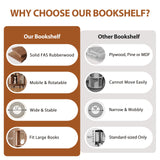 Muwuele Solid Wood Rotating Bookshelf on Wheels, 6 Tier, Round Revolving Bookcase, 360° Spinning Book Shelf Tower for Kids, Narrow Rolling Bookshelves for Small Space, Corner, Bedroom, Office, Walnut Muwuele