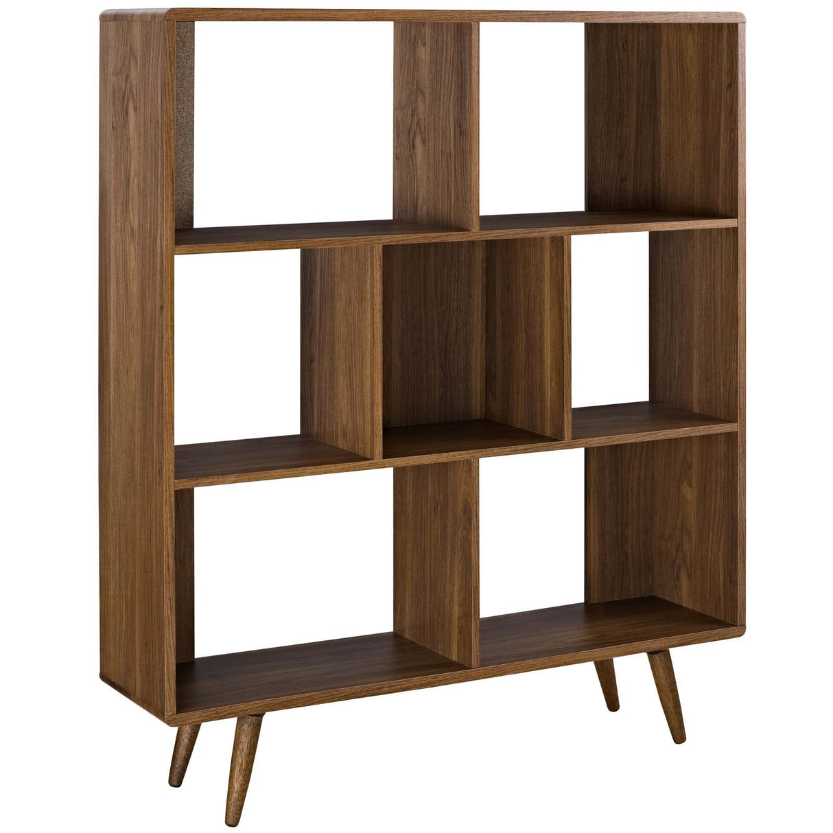 Modway Transmit Mid-Century Offset Cube Wood 7 tier Bookcase in Walnut Modway