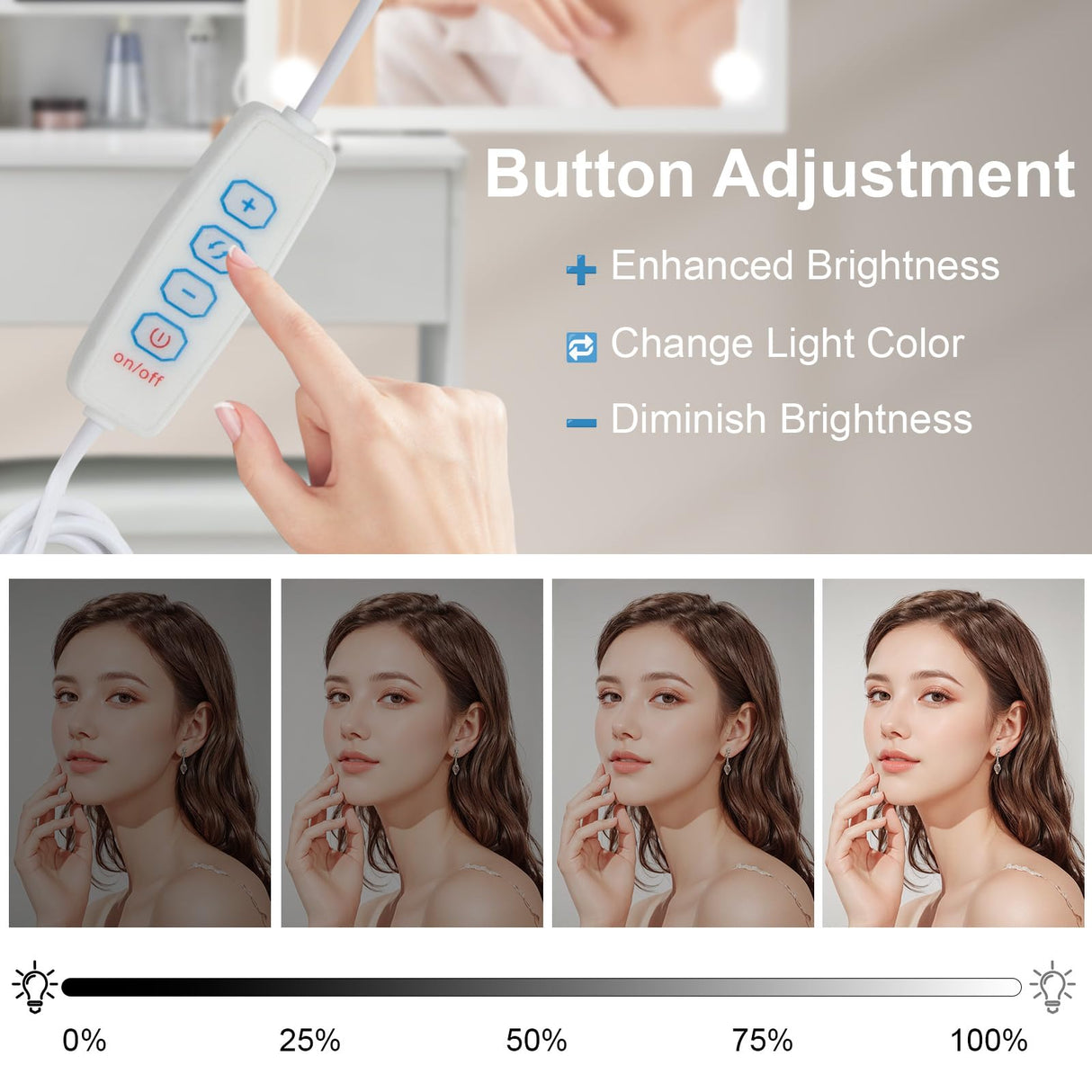 Caulitar 39" Vanity Desk with Mirror and Lights, White Vanity Table with 7 Drawers & 9 Storage Shelves, Hollywood Lighted Mirror with10 Dimmable Blubs, Makeup Table Vanity for Teen Girls Women H3240 Caulitar