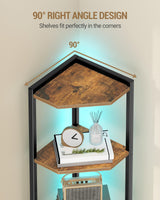 Hzuaneri Corner Shelf with LED Light, 5-Tier Corner Bookshelf, Tall Narrow Display Bookcase with Metal Frame, Standing Shelf for Small Space, Living Room, Home Office, Bedroom, Rustic Brown CS66501B Hzuaneri