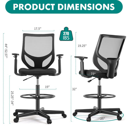 B0B744NKYL– Tall Drafting Chair - Tall Standing Office Desk Chair with Adjustable Foot Ring, Chair with Ergonomic Lumbar Support, Adjustable Height, Breathable Mesh Color: DarkBlack