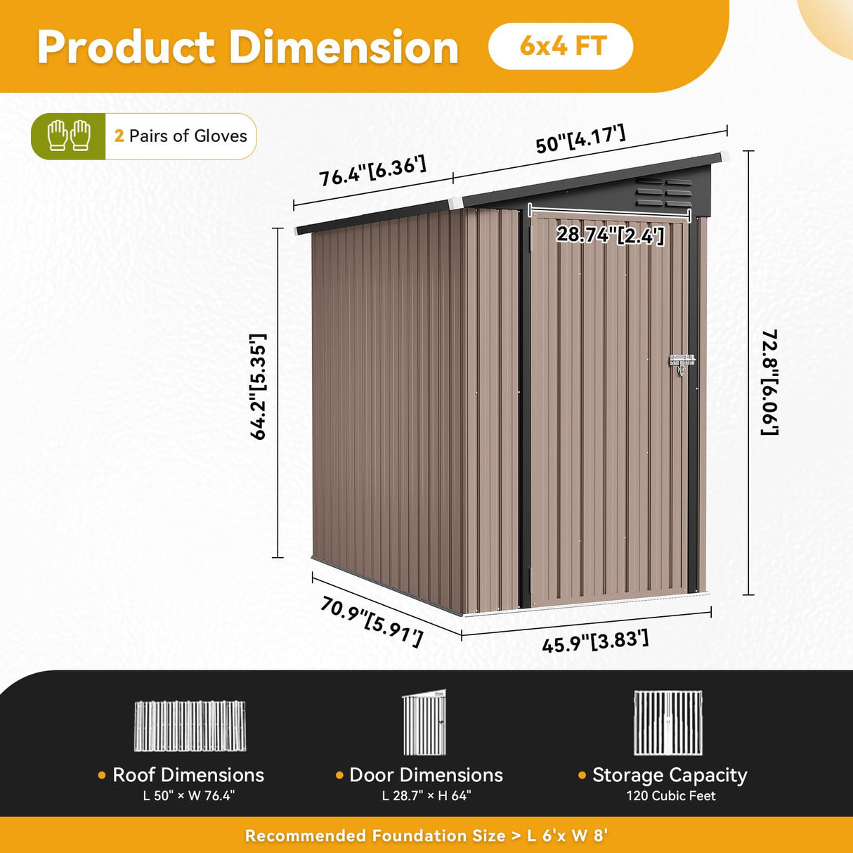 Breezestival 6x4 FT Lean to Shed, Outdoor Metal Storage Shed, Utility Steel Tool Shed with Lockable Door for Bike, Garden, Backyard, Patio, Lawn Breezestival