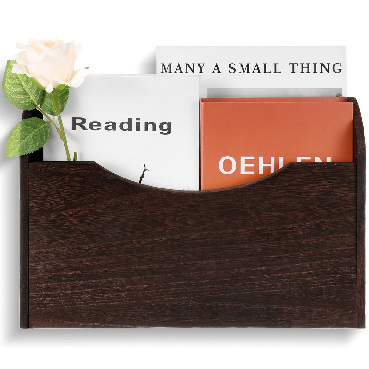 Suzile Wall Mounted File Holder Wood Magazine Holder Wall Hanging File Organizer for Office Mail Magazine Letter Paper Folder Organization(Brown) Suzile